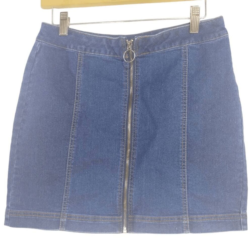 Tinseltown Blue Jean Denim Mini Skirt Zipper Front Jr Sz 11